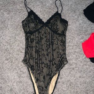 Black floral mesh bodysuit